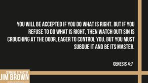 Slide about overcoming defiance with God’s grace, Genesis 4:7 scripture on controlling sin.